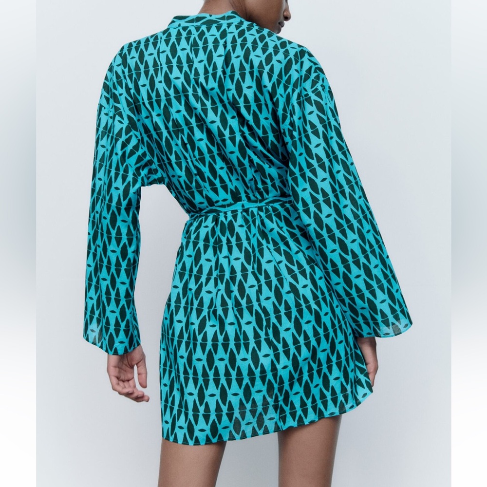 Zara printed summer dress. Turquoise and blue print. Worn 1/ dry clean